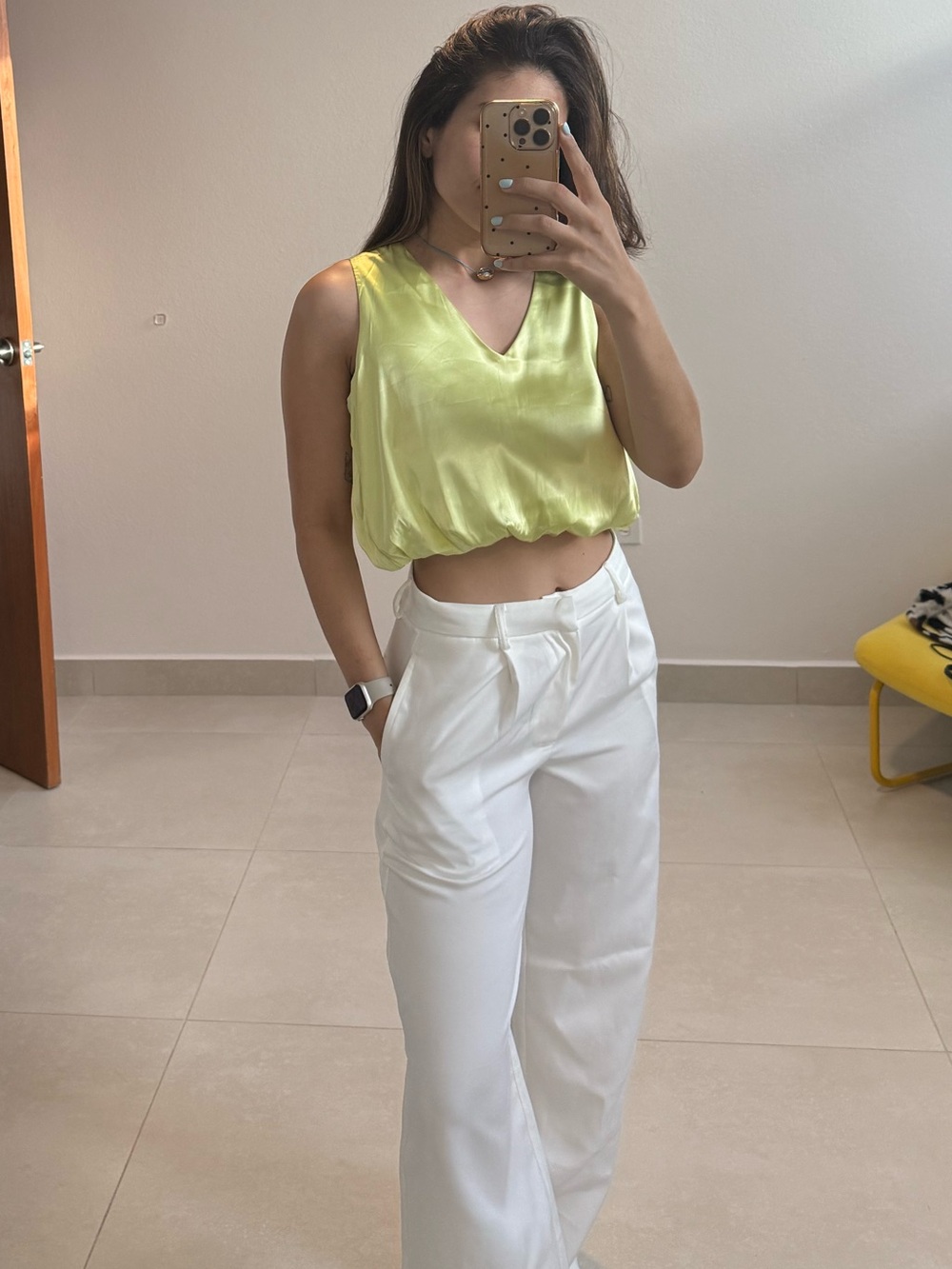 Timing Lime Green Satin Bubble Hem Crop Top Size S NWT